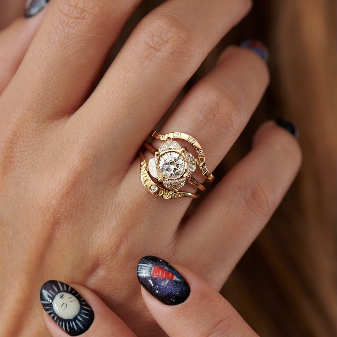 2.55Ct White Round Cut Bezel Ring Set | Party Wear Ring Set | Triple Band Ring Set | Fashion Jewelry