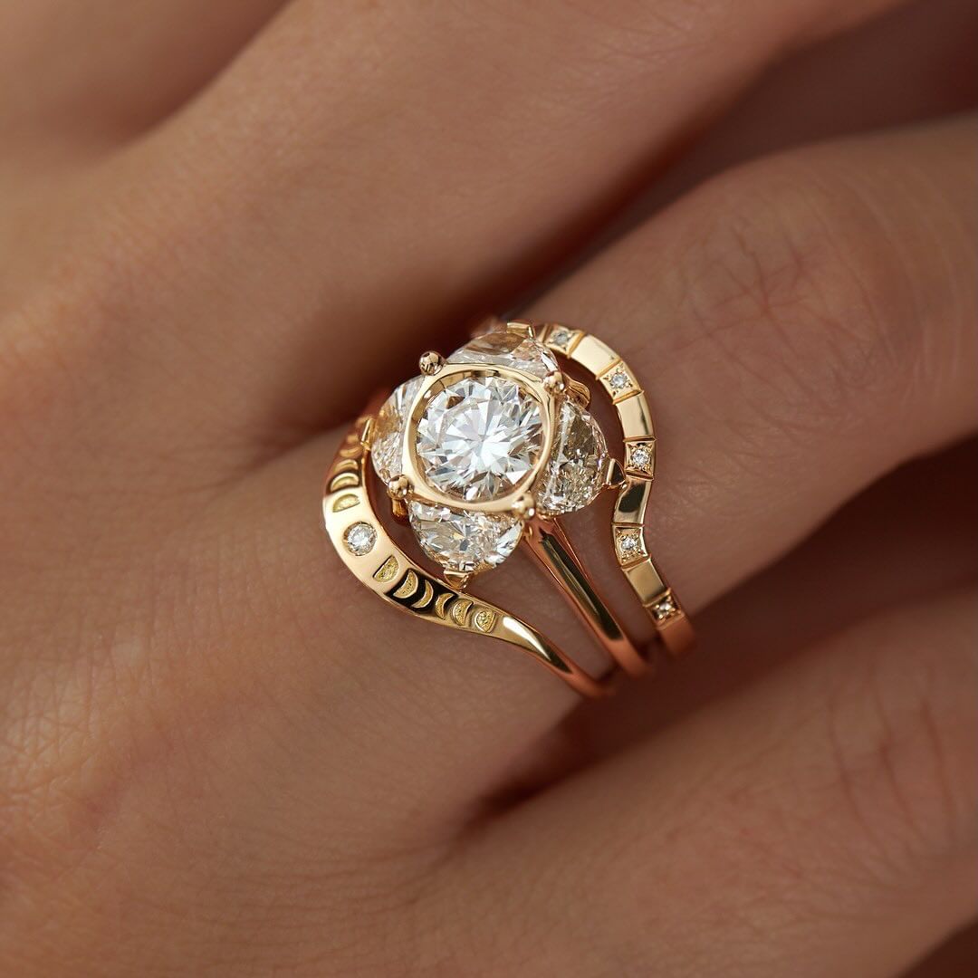 2.55Ct White Round Cut Bezel Ring Set | Party Wear Ring Set | Triple Band Ring Set | Fashion Jewelry