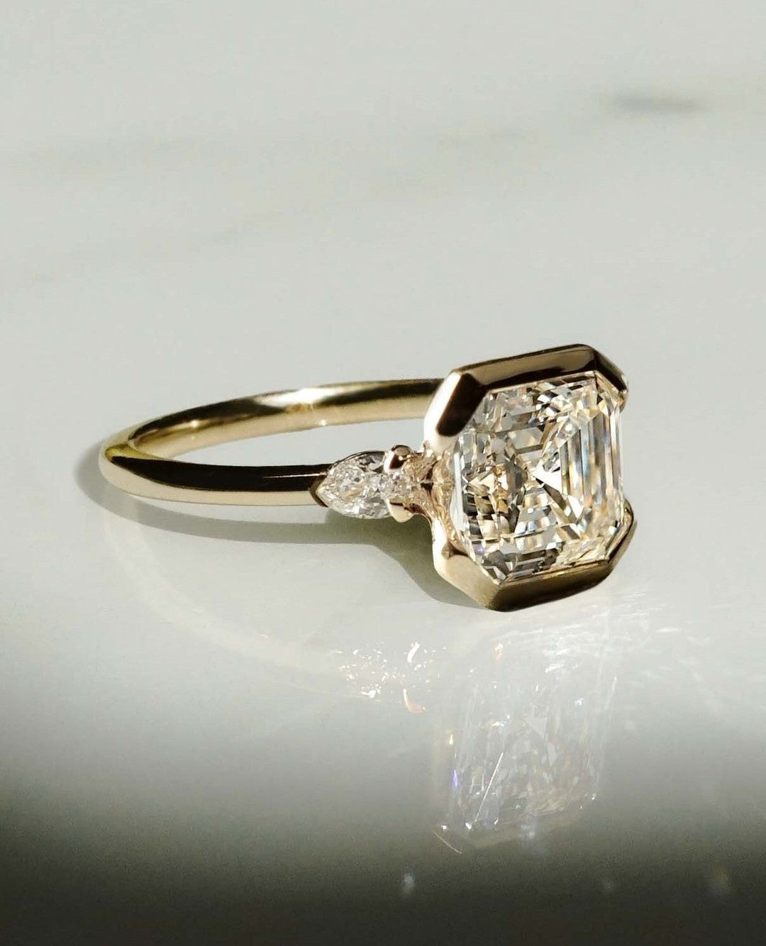 2.4CT White Asscher Cut Half Bezel Ring | Wedding Ring For Bridal | Statement Ring | Glamorous Ring