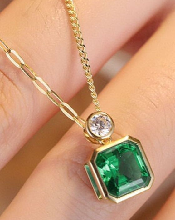 3.10Ct Green Asscher Cut Bezel Pendant | Daily Wear Pendant | Birthstone Pendant For Her | Luxury Jewelry