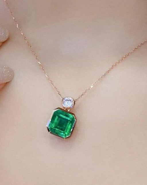 2.88Ct Green Asscher Cut Bezel Pendant | Wedding Gift Pendant For Bridal | Special Event Wear Pendant | Women Jewelry