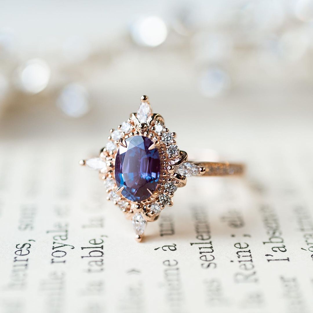 2.5CT Blue Oval Cut Solitaire Ring Set | Vintage Art Deco Ring Set | Birthstone Bridal Ring Set | Jewelry Collection