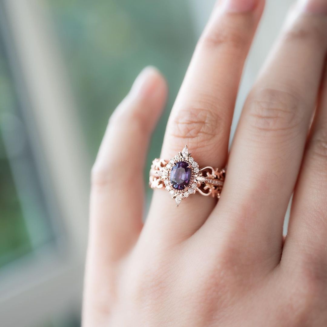 2.5CT Blue Oval Cut Solitaire Ring Set | Vintage Art Deco Ring Set | Birthstone Bridal Ring Set | Jewelry Collection