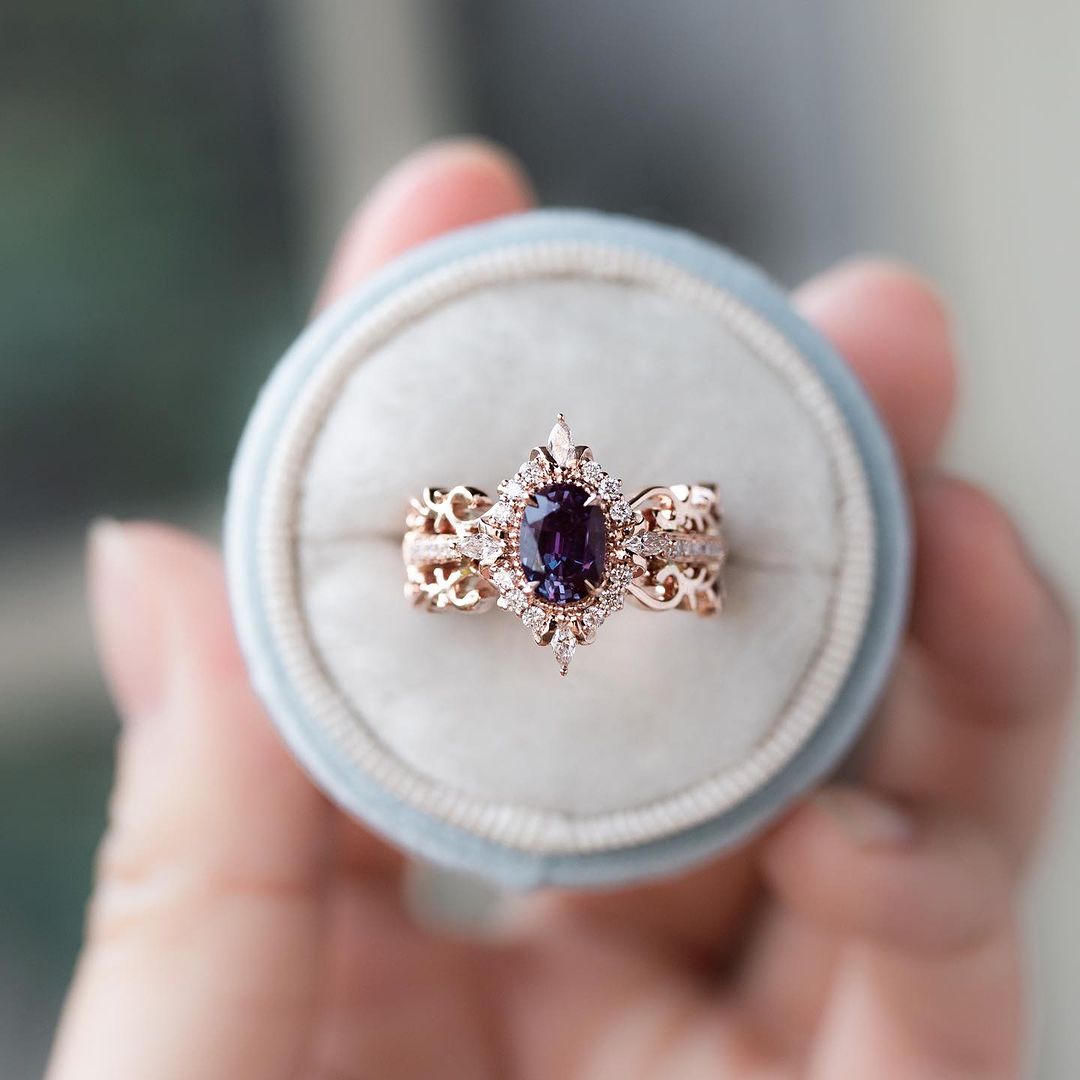 2.5CT Blue Oval Cut Solitaire Ring Set | Vintage Art Deco Ring Set | Birthstone Bridal Ring Set | Jewelry Collection