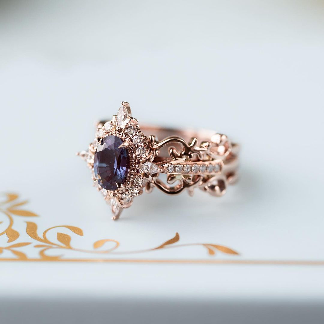 2.5CT Blue Oval Cut Solitaire Ring Set | Vintage Art Deco Ring Set | Birthstone Bridal Ring Set | Jewelry Collection