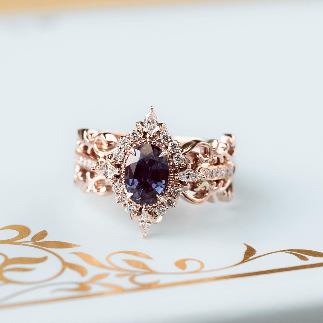 2.5CT Blue Oval Cut Solitaire Ring Set | Vintage Art Deco Ring Set | Birthstone Bridal Ring Set | Jewelry Collection