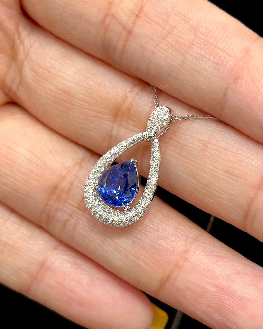 Delicate 2.80Ct Blue Pear Cut Solitaire Pendant | Designer Pendant | Luxury Jewelry | Fashionable Jewelry Collection