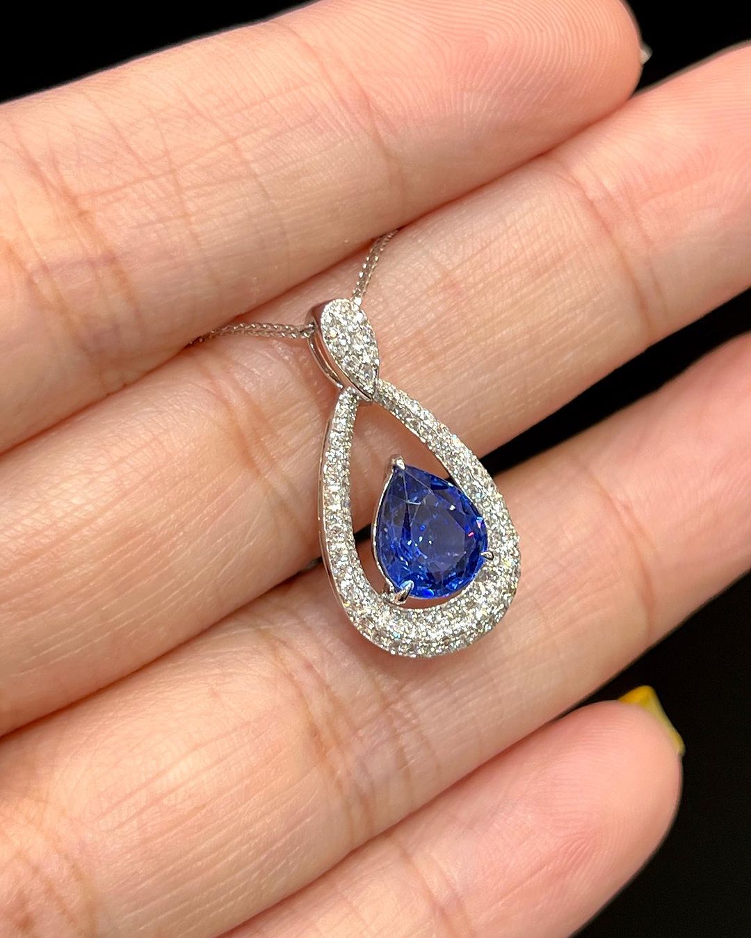 Delicate 2.80Ct Blue Pear Cut Solitaire Pendant | Designer Pendant | Luxury Jewelry | Fashionable Jewelry Collection