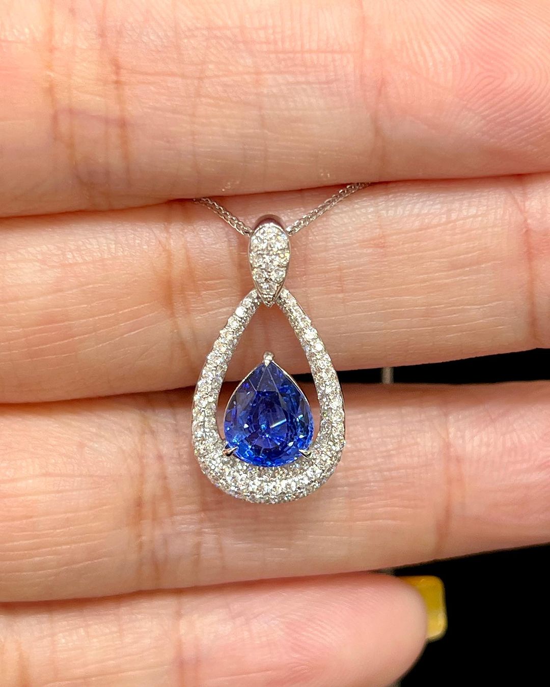 Delicate 2.80Ct Blue Pear Cut Solitaire Pendant | Designer Pendant | Luxury Jewelry | Fashionable Jewelry Collection