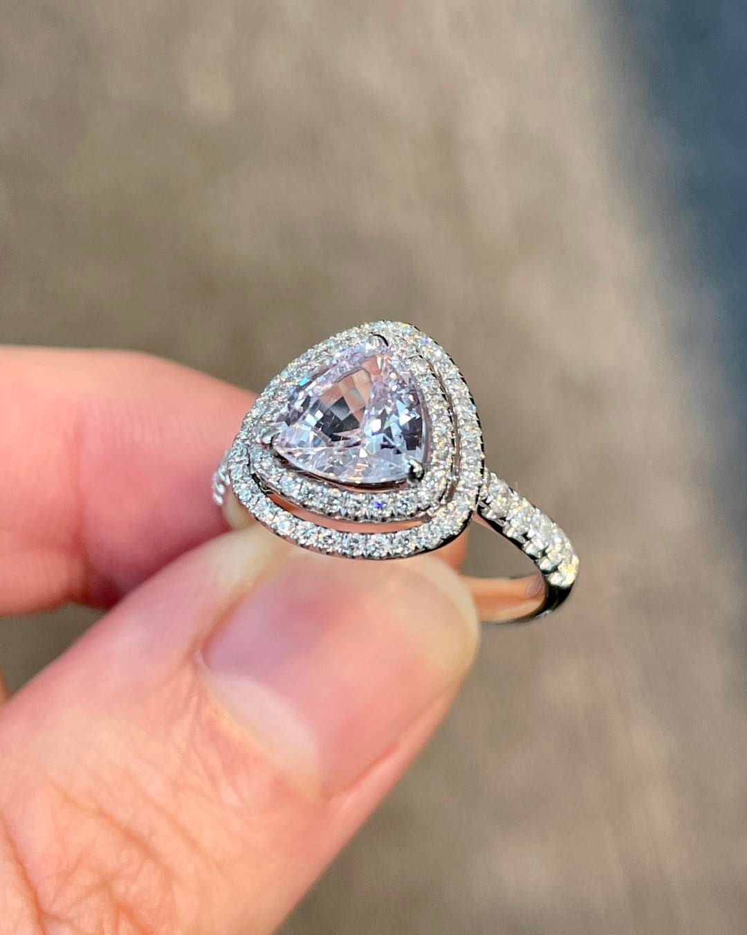 2.8Ct White Trillion Cut Double Halo Ring | Party Wear Ring | Elegant Ring | Gift For Her