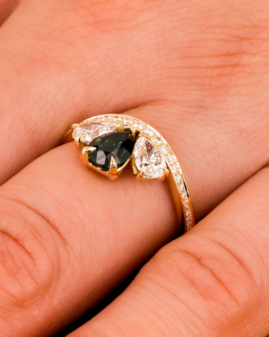 2.5CT Green Pear Cut Three Stone Ring | Engagement Ring For Fiancee | Women Jewelry Collection | Promise Ring For Her
