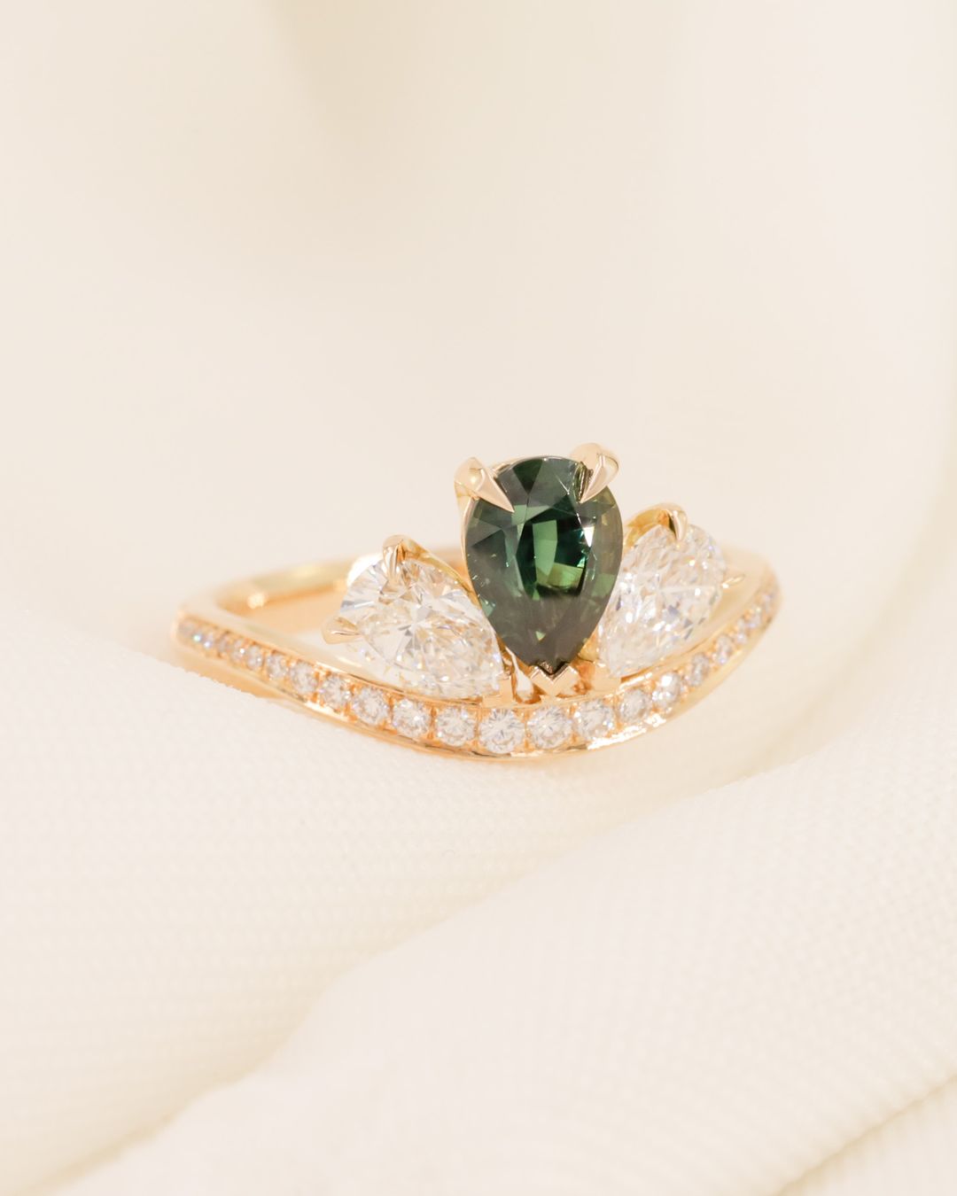 2.5CT Green Pear Cut Three Stone Ring | Engagement Ring For Fiancee | Women Jewelry Collection | Promise Ring For Her