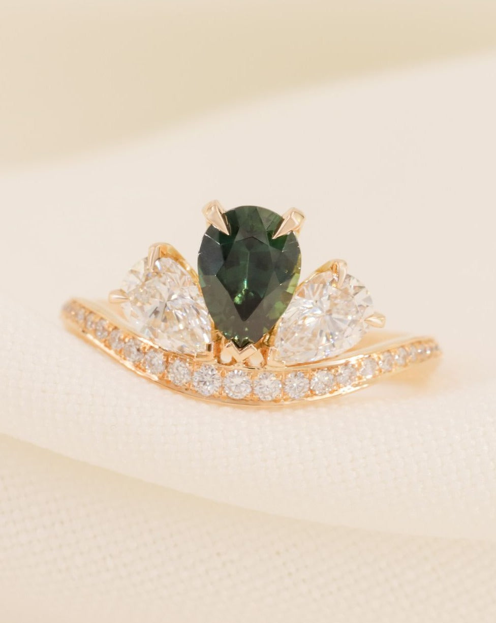 2.5CT Green Pear Cut Three Stone Ring | Engagement Ring For Fiancee | Women Jewelry Collection | Promise Ring For Her