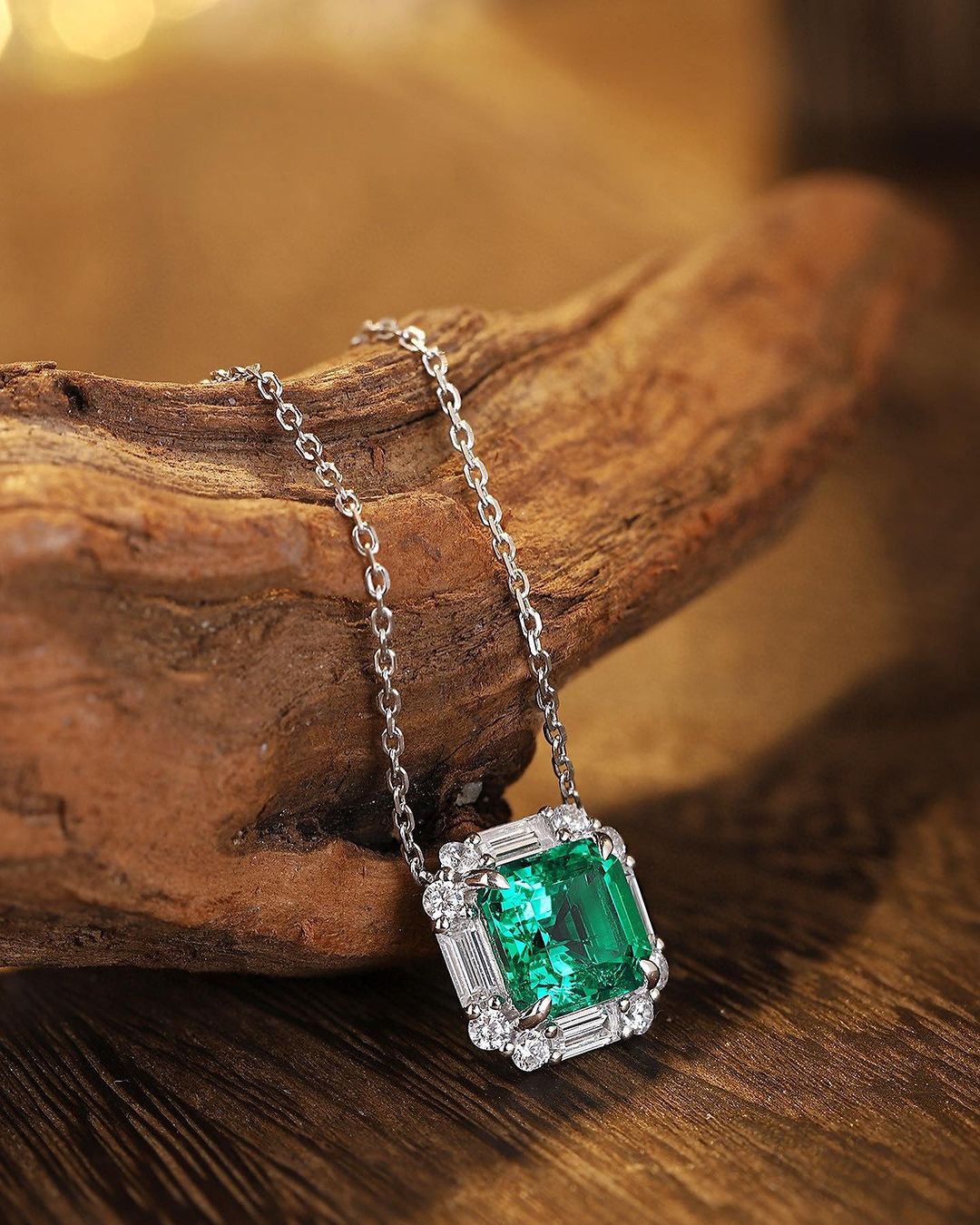 2.85Ct Green Asscher Cut Halo Pendant | Wedding Gift Pendant For Bridal | Ice Crushed Pendant | Birthstone Pendant