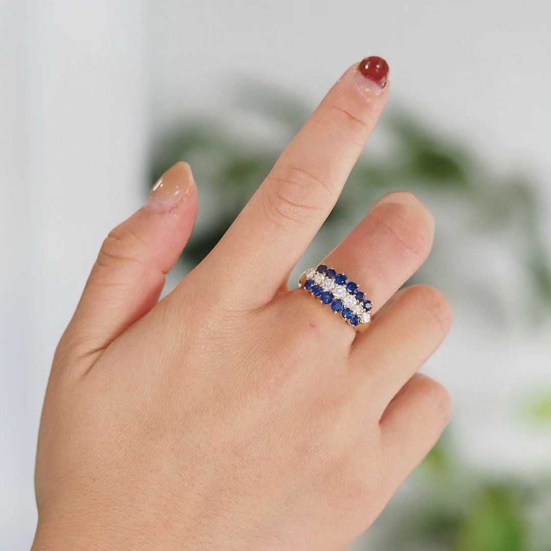 1.5Ct Blue And White Round Cut Half Eternity Ring | Party Wear Ring | Occasion Ring | Gift For Her