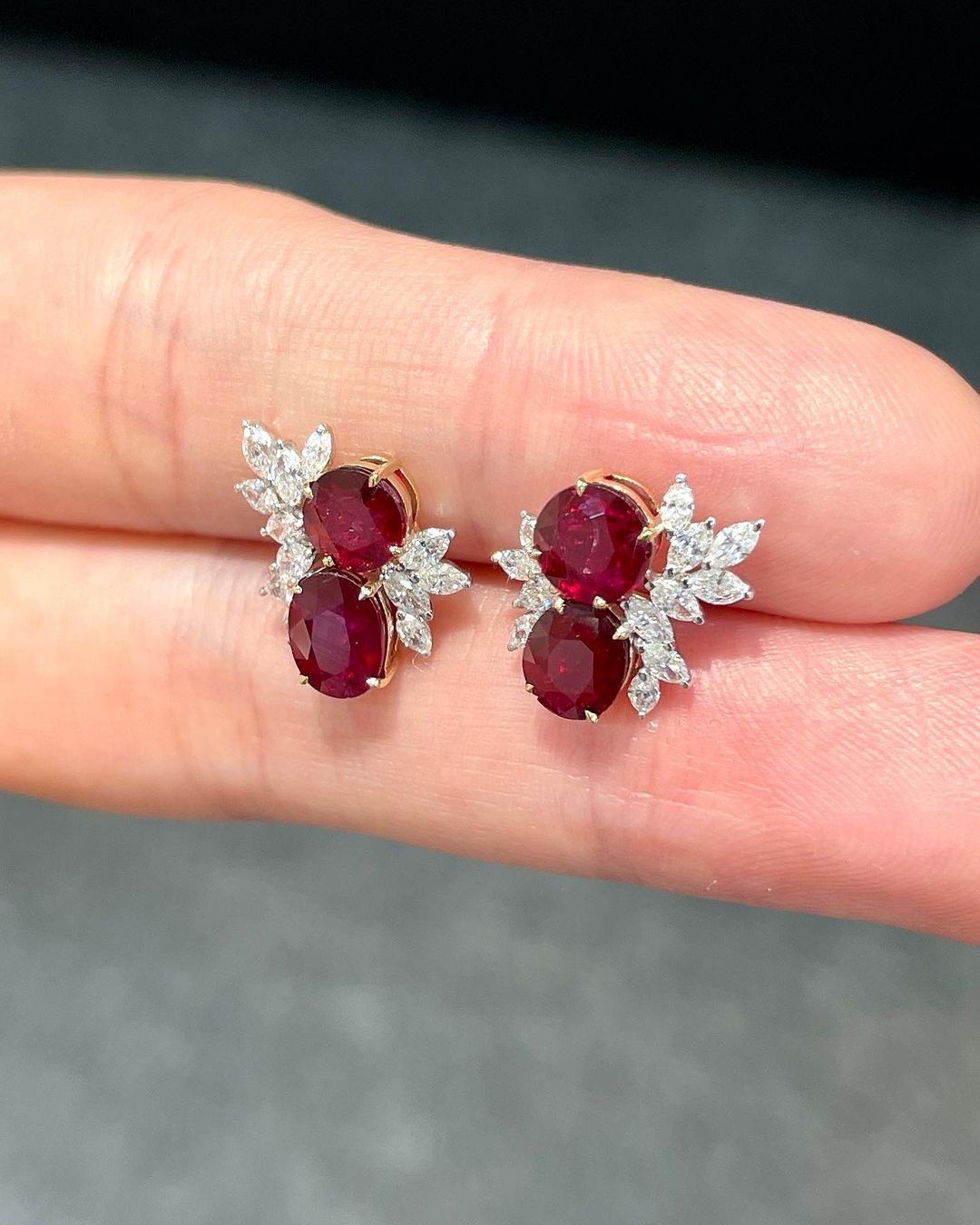 Red Oval And Round Cut Cubic Zirconia Two Stone With Cluster Earrings For Her | Thank You Gift Earring For Ladies | Elegance Design Earring
