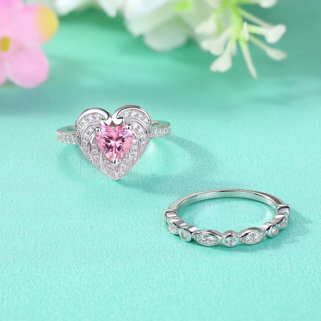 2.6Ct Pink Heart Cut Solitaire Ring Set | Proposal Ring Set | Lovely Ring Set | Bridal Ring Set