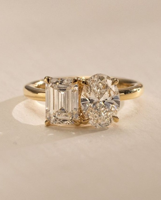 3.30Ct White Emerald And Oval Cut Two Stone Ring | Toi Et Moi Ring | Engagement Ring