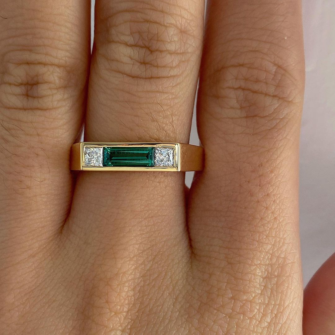 2.50Ct Green Baguette Cut Channel Set Ring | Anniversary Gift Ring For Her | Luxury Jewelry