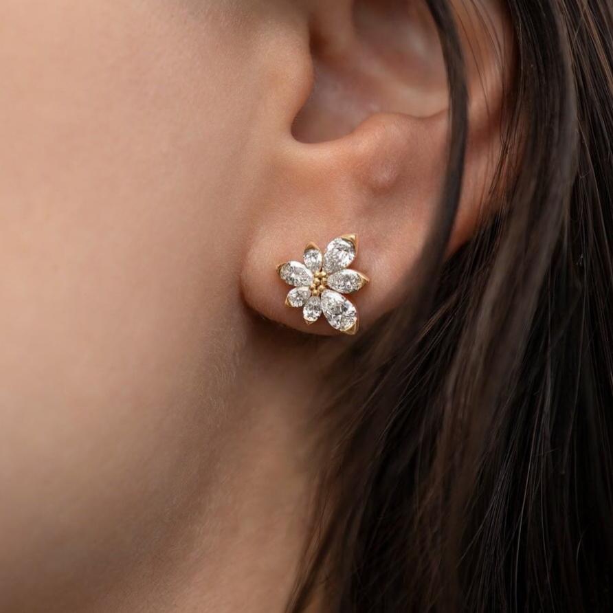 White Pear Cut Cubic Zirconia Cluster Earring For Her | Blossom Earrings For Women | Bridal Wedding Gift Earring