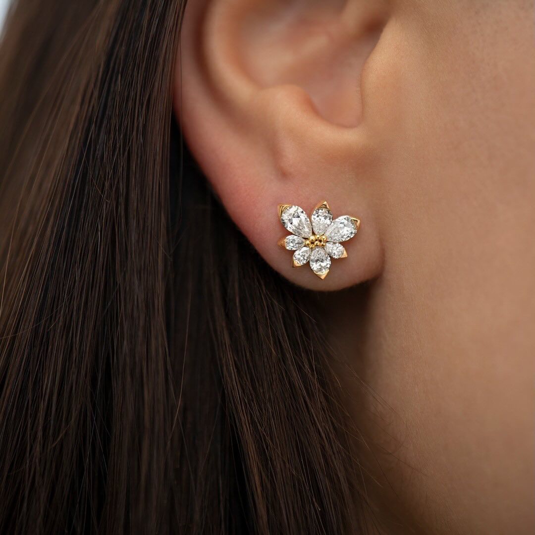 White Pear Cut Cubic Zirconia Cluster Earring For Her | Blossom Earrings For Women | Bridal Wedding Gift Earring