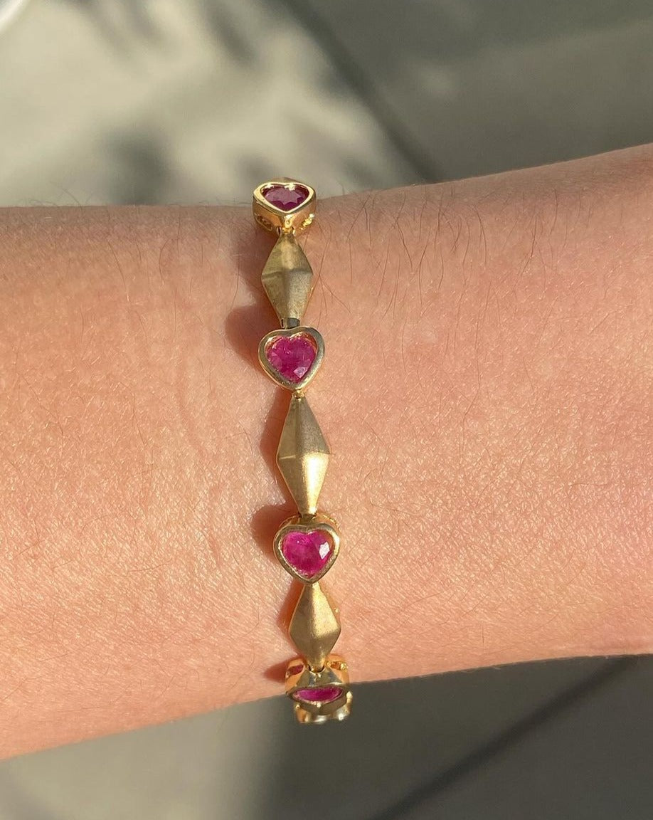 Pink Heart Brilliant Cut Signity Diamond Bezel Set Bracelet | Stylish Bracelet For Women | Birthday Gift Jewelry For Her