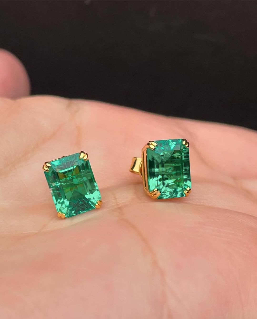 Green Emerald Cut Cubic Zirconia Solitaire Stud Earring | Octagon Cut Stud Earring | Earrings For Women