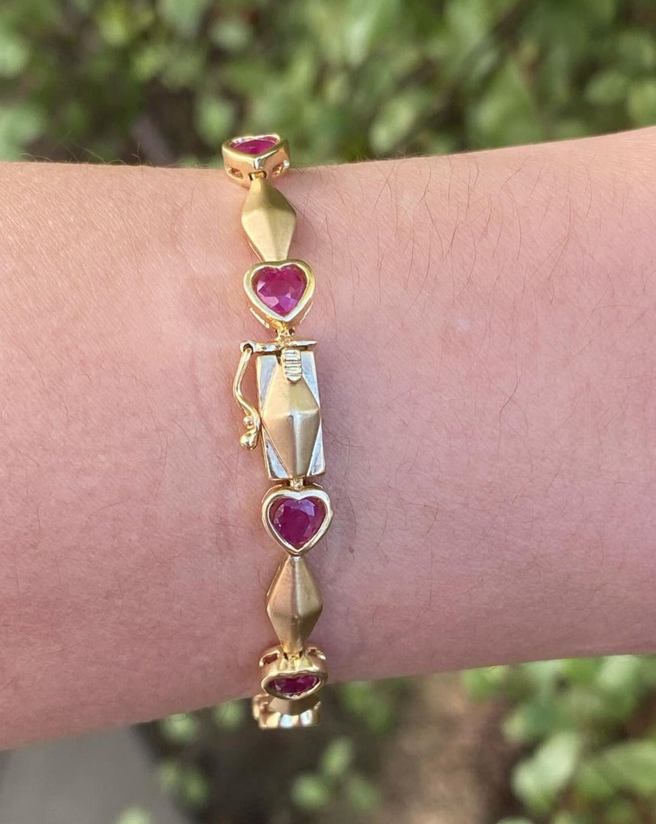 Pink Heart Brilliant Cut Signity Diamond Bezel Set Bracelet | Stylish Bracelet For Women | Birthday Gift Jewelry For Her