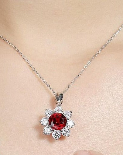 2.80Ct Red Round Cut Halo Pendant | Engagement Gift Pendant For Fiancée | Special Occasion Pendant | Fashion Jewelry