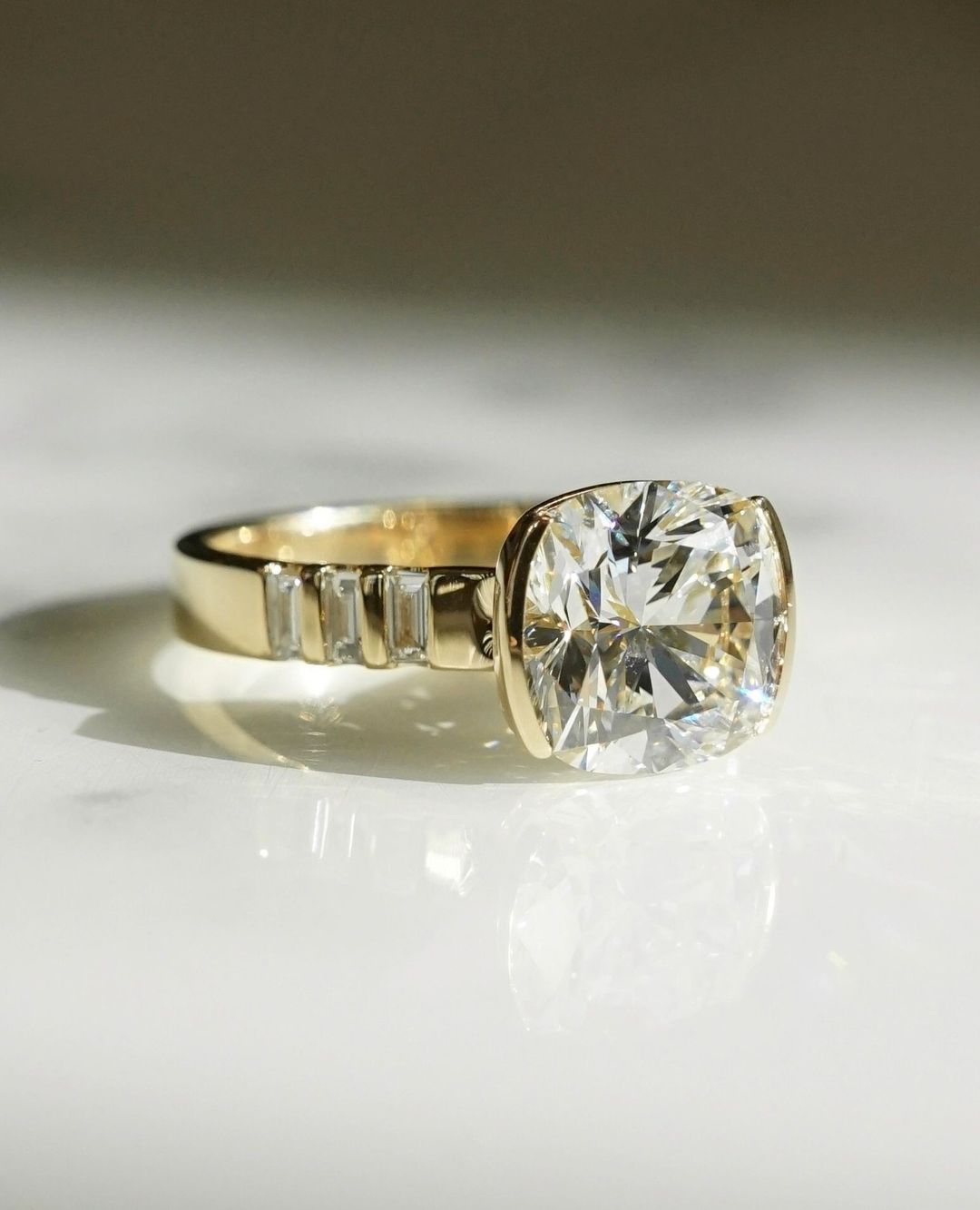 3.1Ct White Cushion Cut Half Bezel Ring | Engagement Proposal Ring | Statement Ring | Thank You Gift Ring