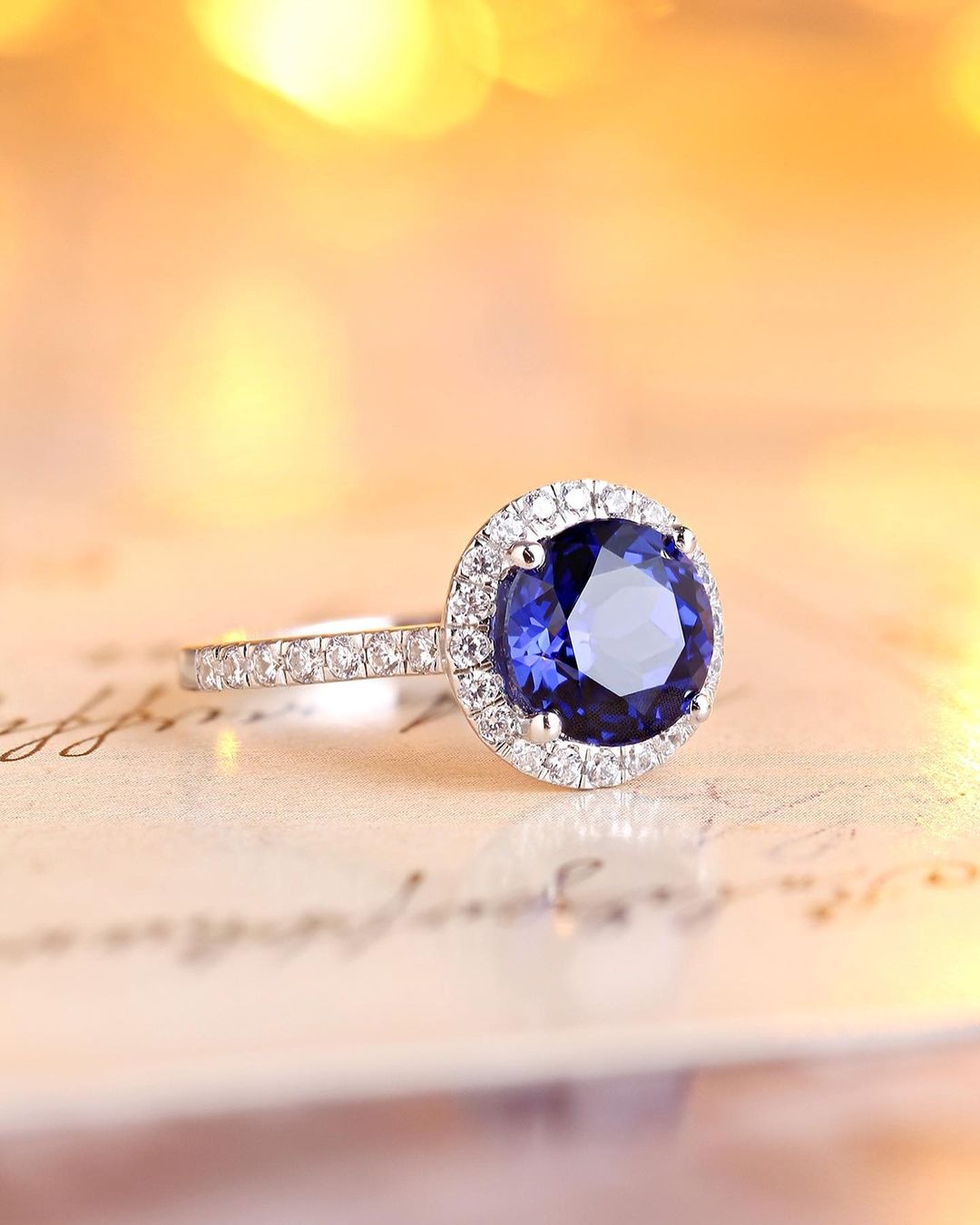 2.5Ct Blue Round Cut Halo Ring | Proposal Ring For Girlfriend | Glamorous Ring | Gift For Her