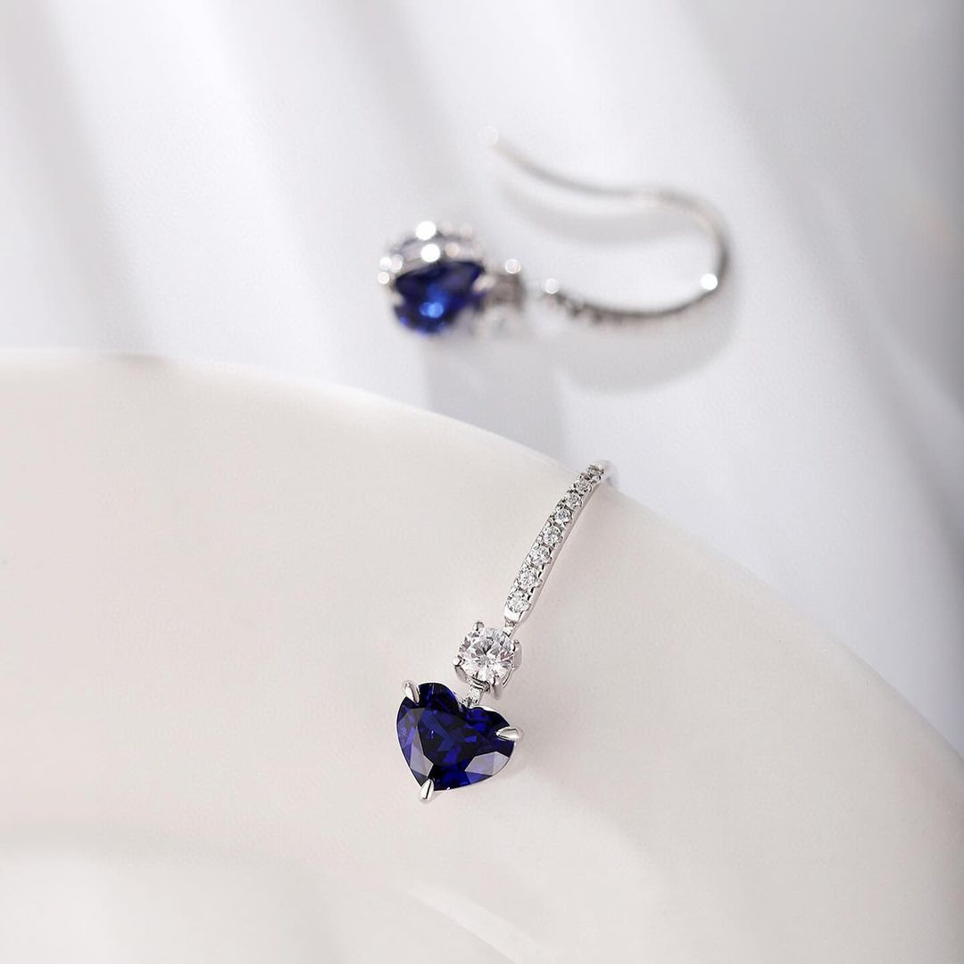 Blue Heart Cut Cubic Zirconia Solitaire Drop Earring For Women | Anniversary Gift Earring For Wife | Surprise Gift For Her