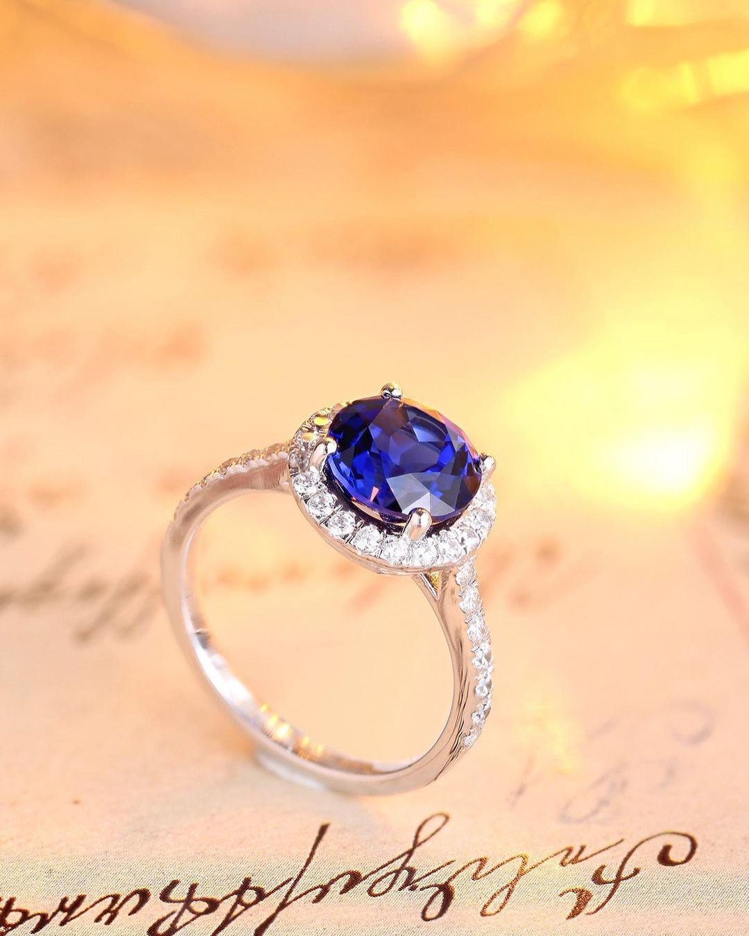 2.5Ct Blue Round Cut Halo Ring | Proposal Ring For Girlfriend | Glamorous Ring | Gift For Her
