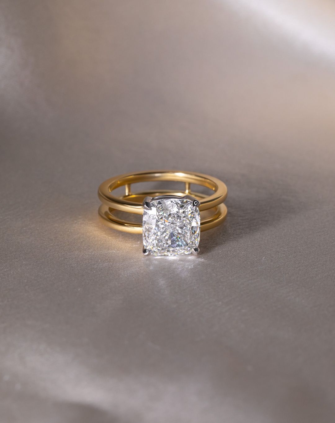 2.6Ct White Cushion Cut Solitaire Ring | Engagement Proposal Ring | Double Band Ring | Statement Ring
