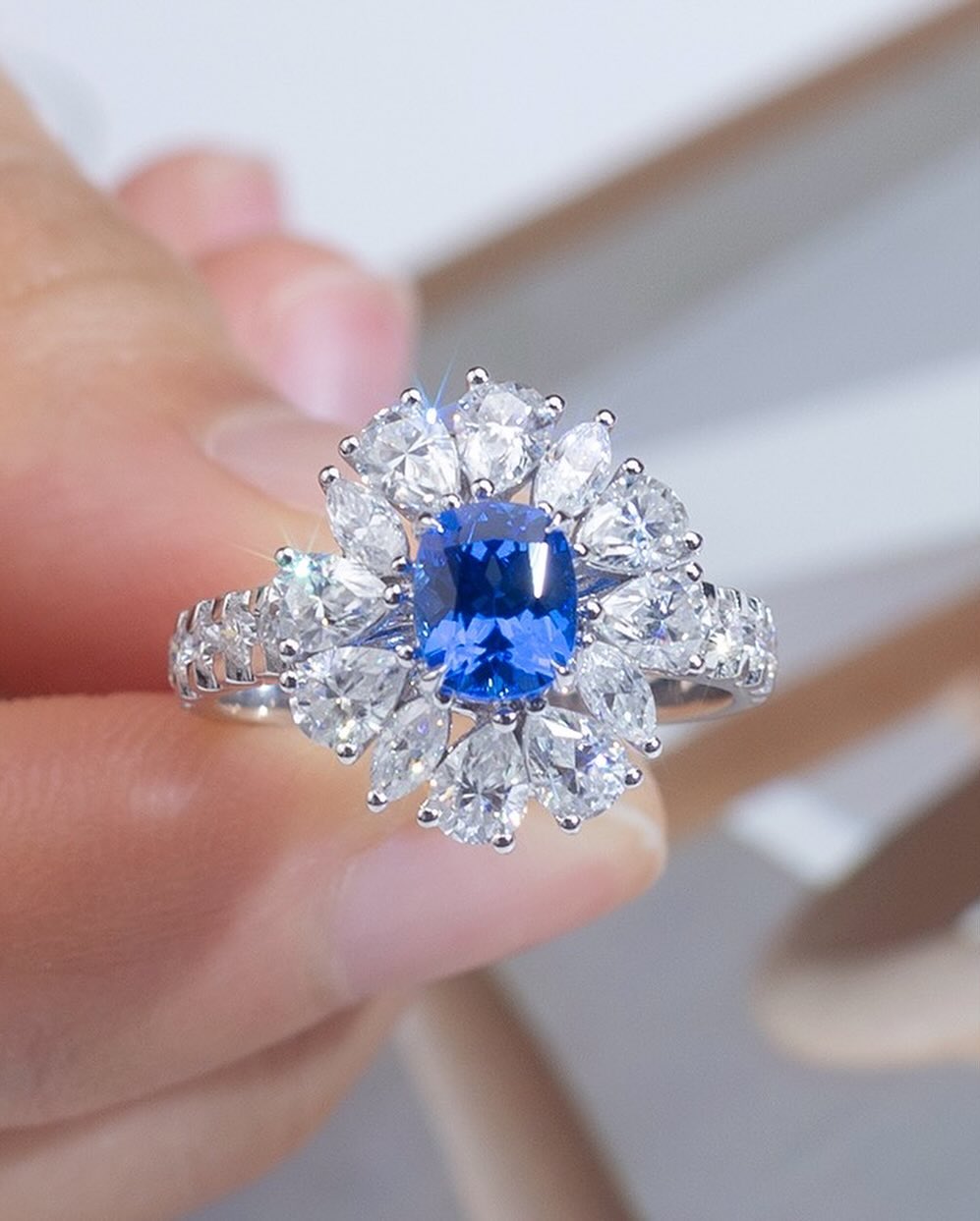 3.2Ct Blue Cushion Cut Solitaire Ring | Party Wear Ring | Glamorous Ring | Fashionable Ring