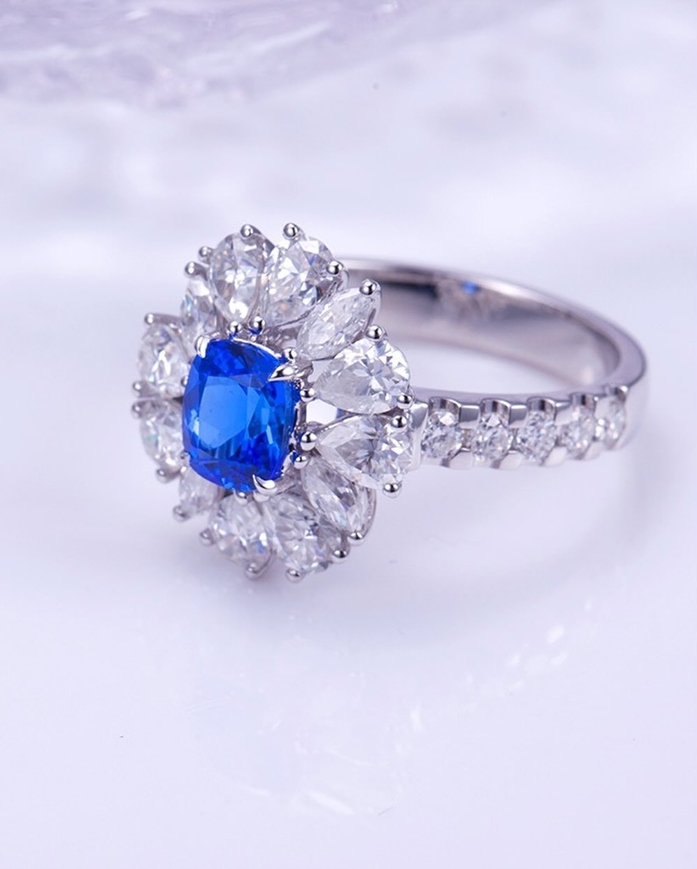 3.2Ct Blue Cushion Cut Solitaire Ring | Party Wear Ring | Glamorous Ring | Fashionable Ring