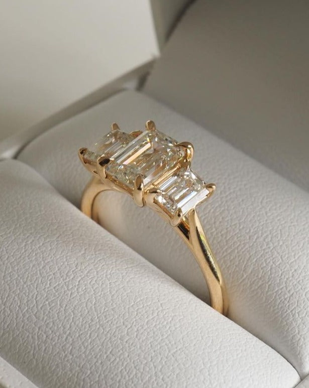 2.89Ct Emerald Cut Three Stone Ring | Birthday Gift Ring | Special Occasion Ring | Delicate Ring For Women