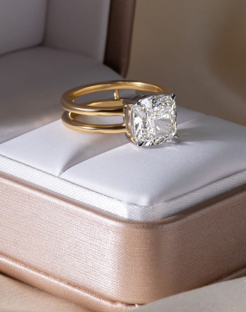 2.6Ct White Cushion Cut Solitaire Ring | Engagement Proposal Ring | Double Band Ring | Statement Ring