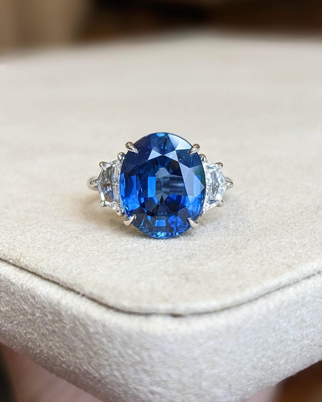 3.8CT Blue Oval Cut Three Stone Ring | Party Wear Ring For Women | Luxury Jewelry | Fashionable Ring