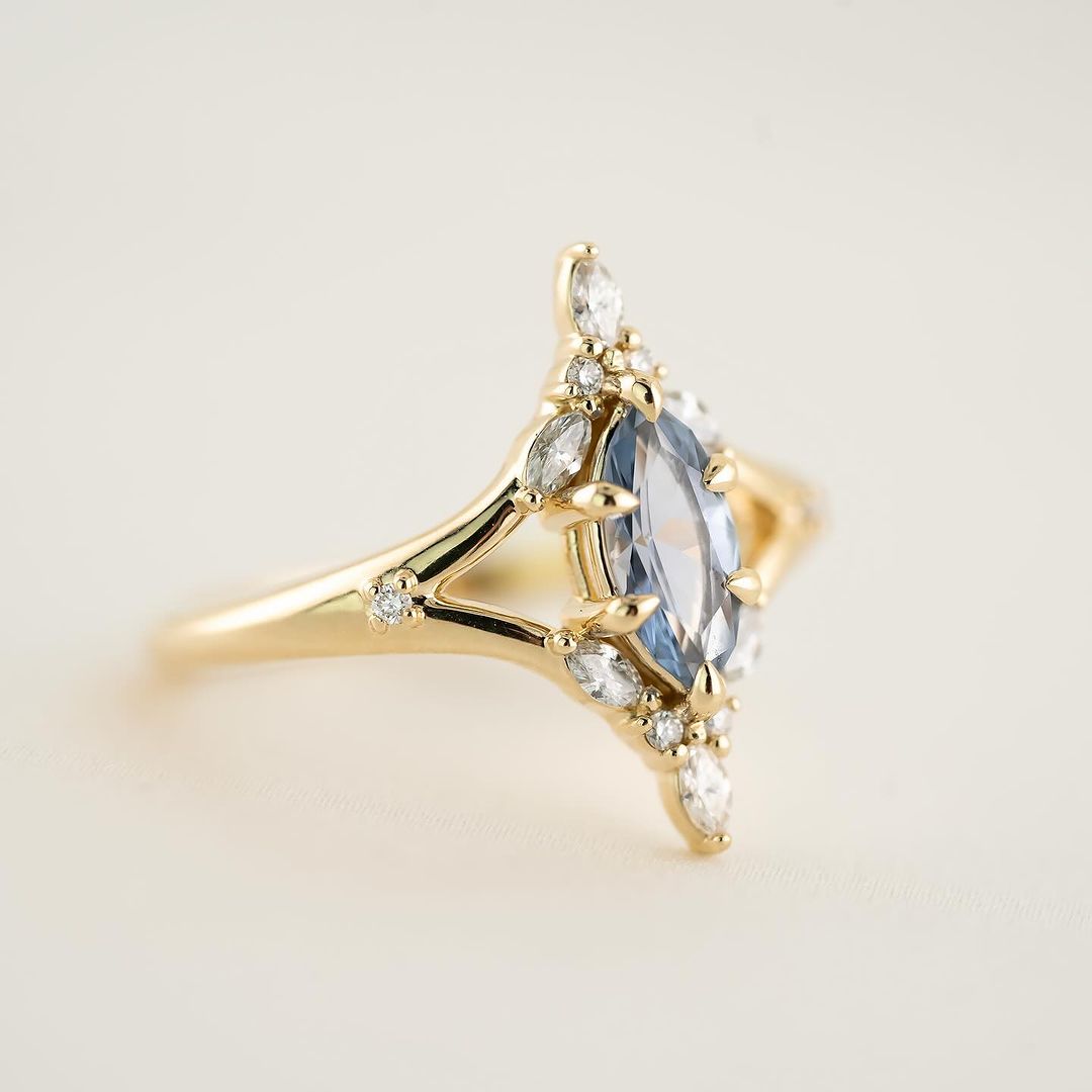 2.8Ct Blue Marquise Cut Solitaire Ring | Anniversary Gift Ring | Split Shank Ring | Six Prong Ring