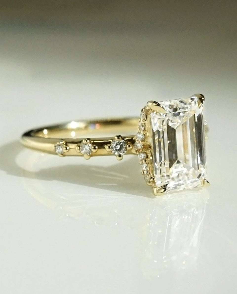 2.8Ct White Emerald Cut Solitaire And Hidden Halo Ring | Wedding Ring For Bridal | Proposal Ring For Her | Thank You Gift Ring