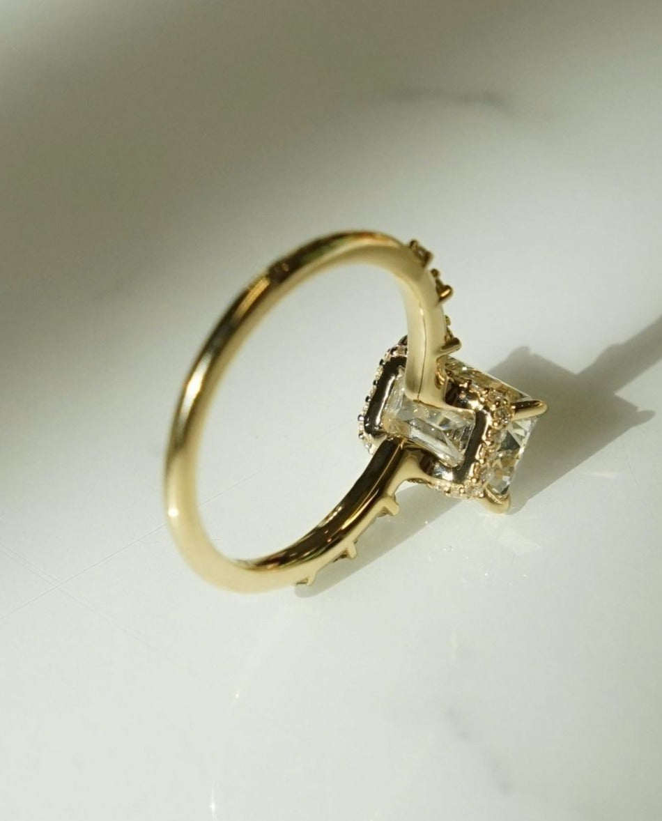 2.8Ct White Emerald Cut Solitaire And Hidden Halo Ring | Wedding Ring For Bridal | Proposal Ring For Her | Thank You Gift Ring