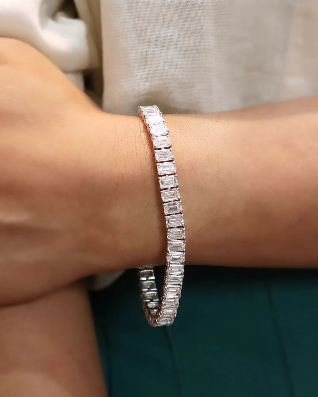 White Emerald Brilliant Cut Signity Diamond Tennis Bracelet For Women | Daily Wear Tennis Bracelet | Anniversary Gift | Dainty Bracelet