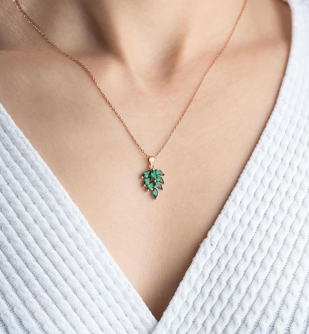 3.20Ct Green Marquise Cut Cluster Pendant | Birthday Gift Pendant For Her | Special Occasion Pendant