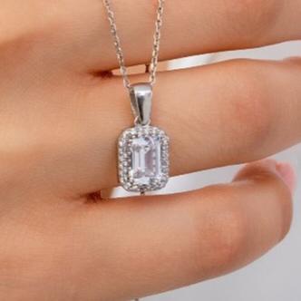 2.80Ct White Emerald Cut Halo Pendant | Birthday Gift Pendant | Statement Pendant For Her | Women Jewelry Collection