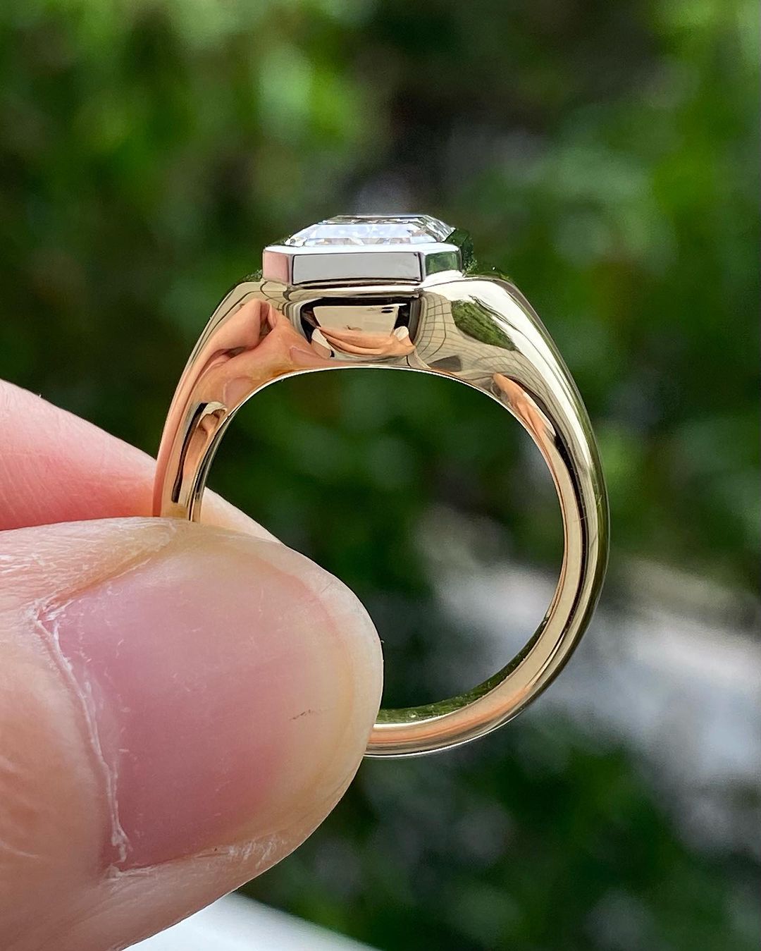3.2Ct White Emerald Cut Bezel Ring | Birthstone Bridal Ring | Party Wear Ring | Signet Shank Ring