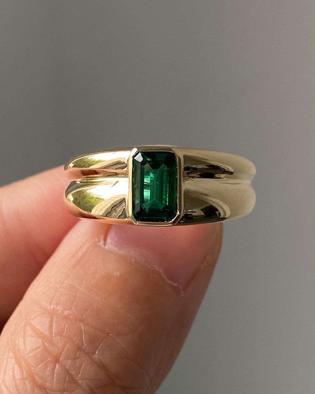 2.4Ct Green Emerald Cut Bezel Ring | Birthstone Ring | Awesome Ring | Daily Wear Ring