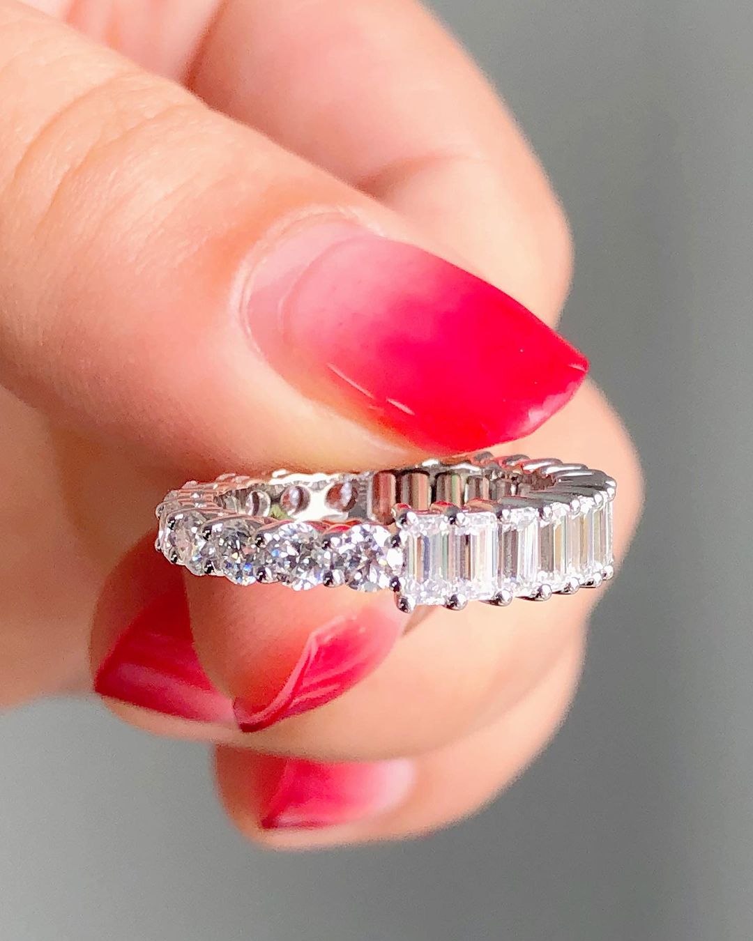 1.5CT White Round And Emerald Cut Full Eternity Band | Promise Band For Her | Unique Band | Designer Band