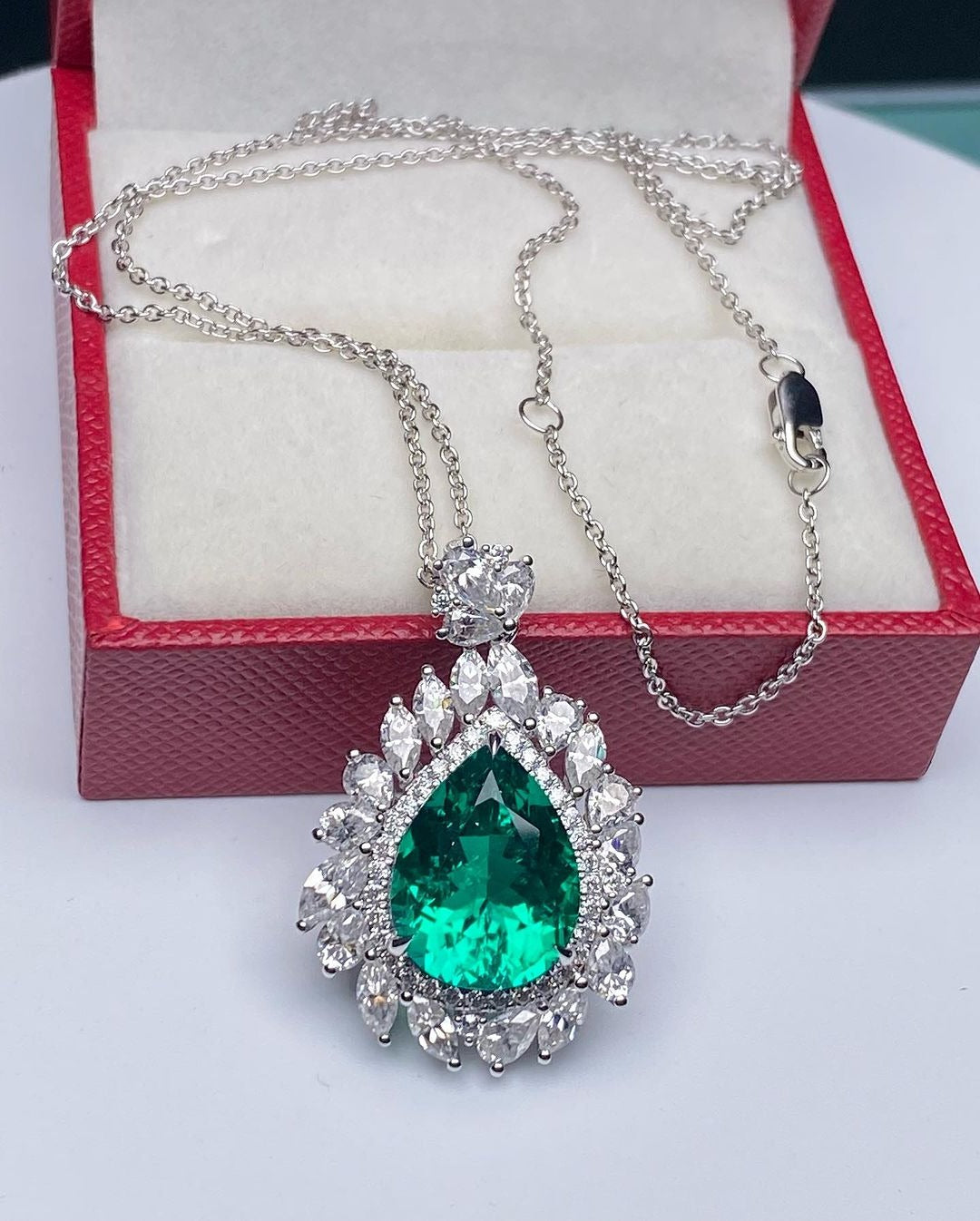 3.30Ct Green Pear Cut Halo Pendant | Wedding Gift Pendant For Bridal | Ice Crushed Pendant For Women | Fashion Jewelry