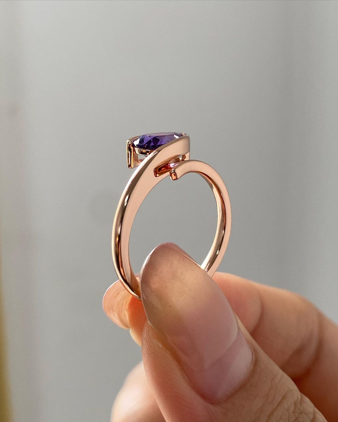 2.77Ct Amethyst Color Pear Cut Bezel Ring | Unique Ring For Women | Special Occasion Ring